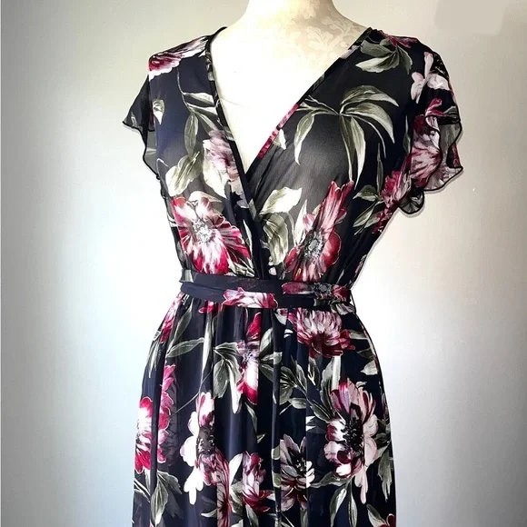 Alexa B Nites Navy Floral Sheer Chiffon Nightgown